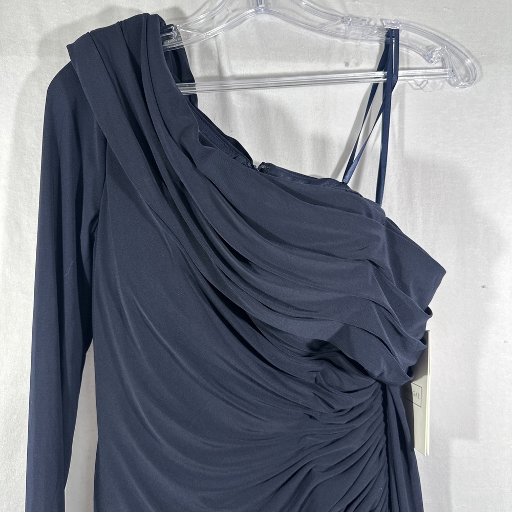 NWT $398 Mac Duggal [ 6 ] 12527 Bead Cuff Drop Shoulder Gown Midnight Blue J1697 - Picture 9 of 14